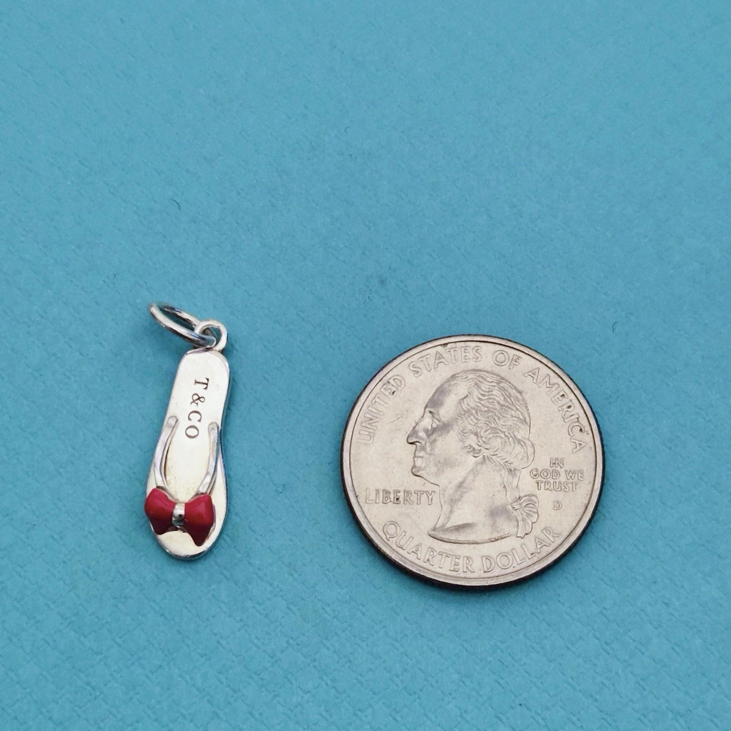 RARE Tiffany & Co. Red Bow Enamel Flip Flop Sandal Sterling Silver Charm Pendant