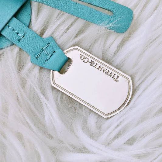 Tiffany & Co. Tiffany Blue Leather Clutchette Luggage Tag Sterling Silver