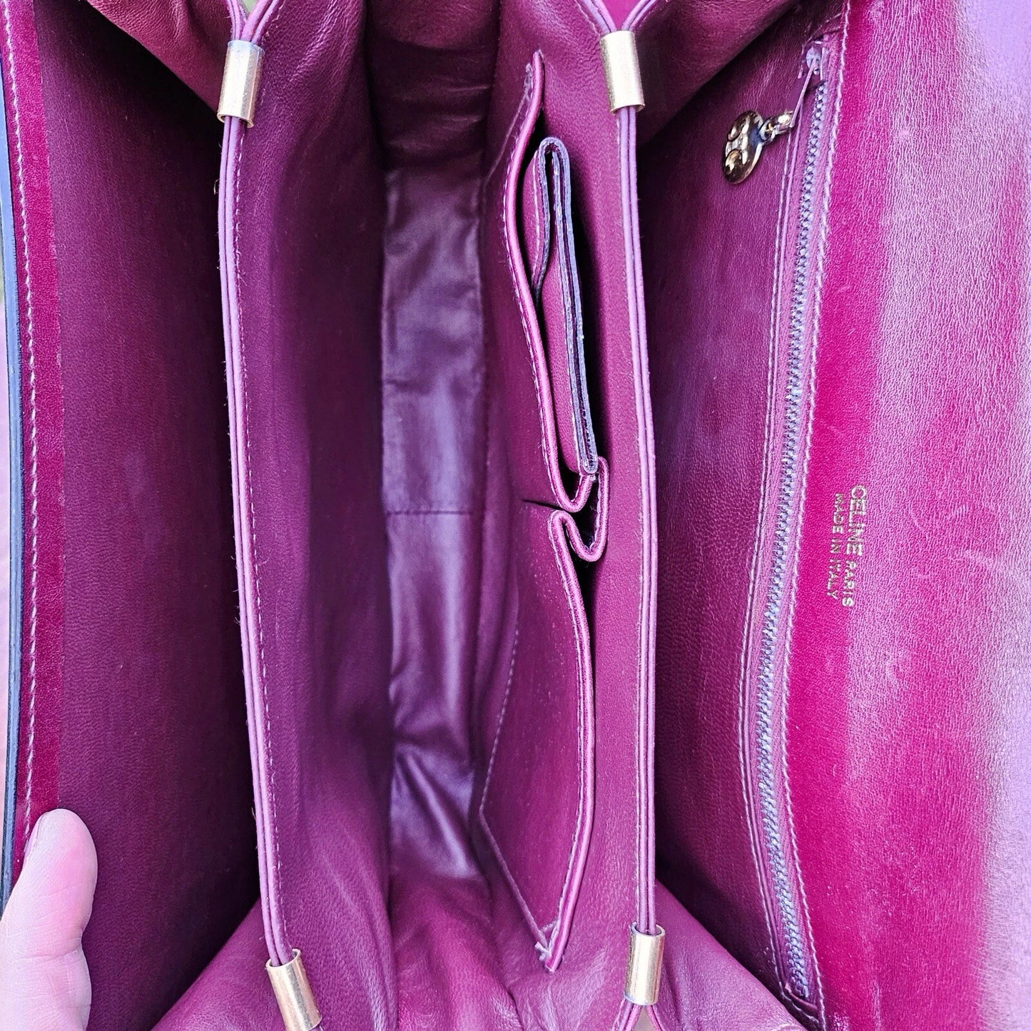 Vintage CELINE Horse Carriage Burgundy Italy Leather Shoulder Bag w Wallet
