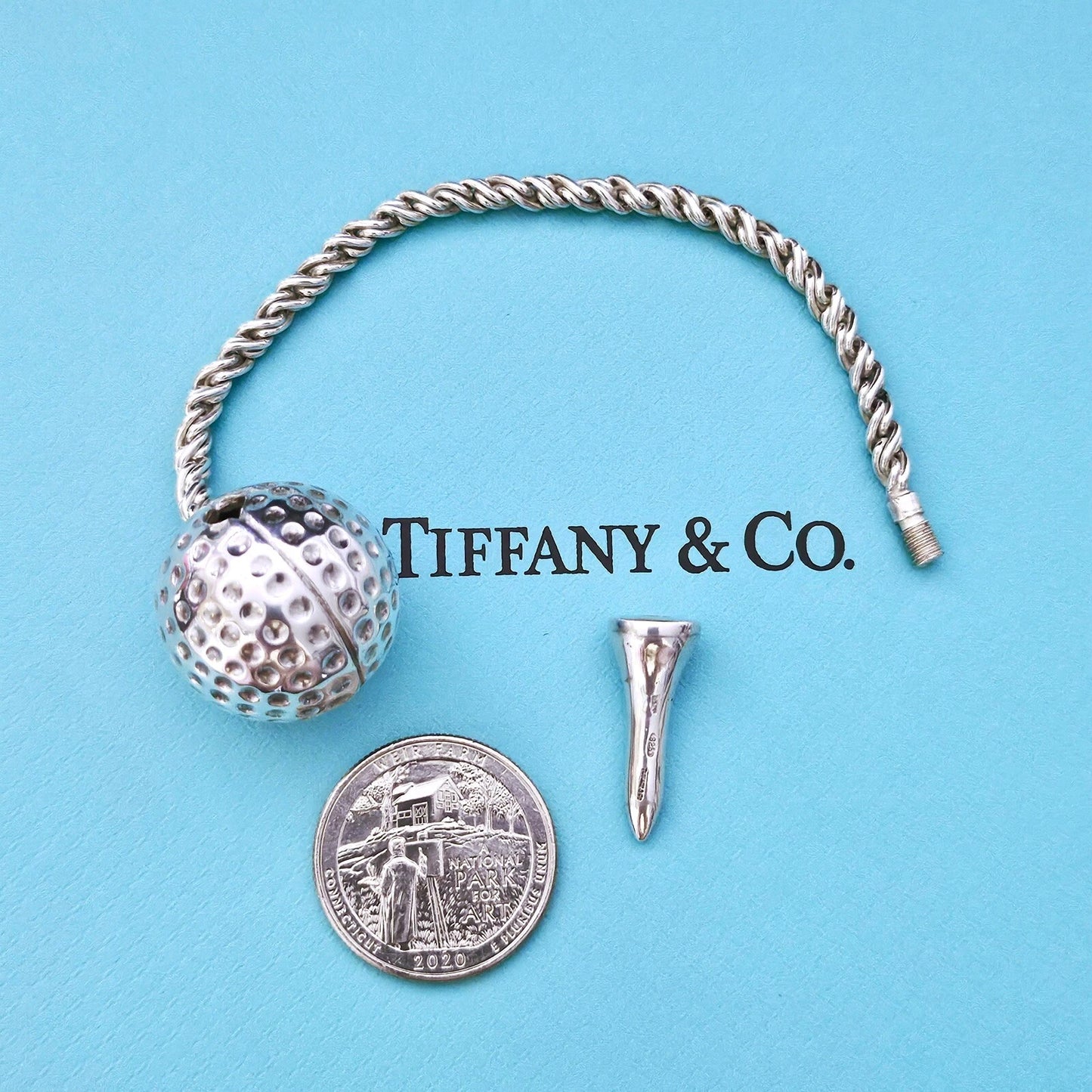 OOAK Vintage 1980s Tiffany & Co. Golf Ball and Tee Silver Key Ring