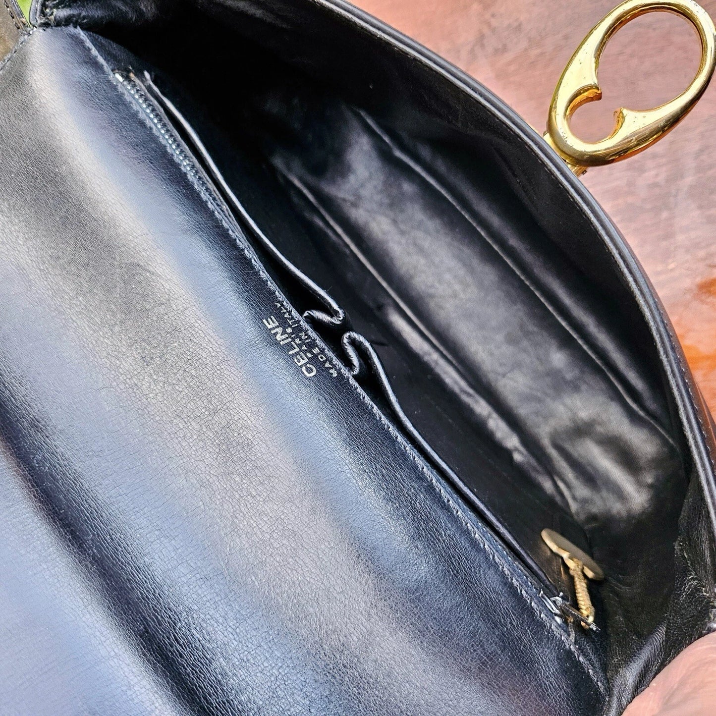 Vintage CELINE Horse Carriage Black Italy Leather Shoulder Bag
