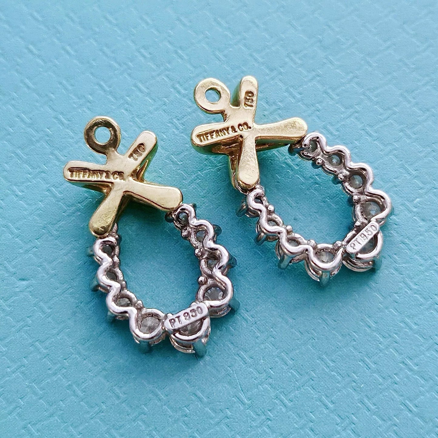 Vintage Tiffany & Co. 18k Gold Platinum Signature X Diamond Jackets Earrings