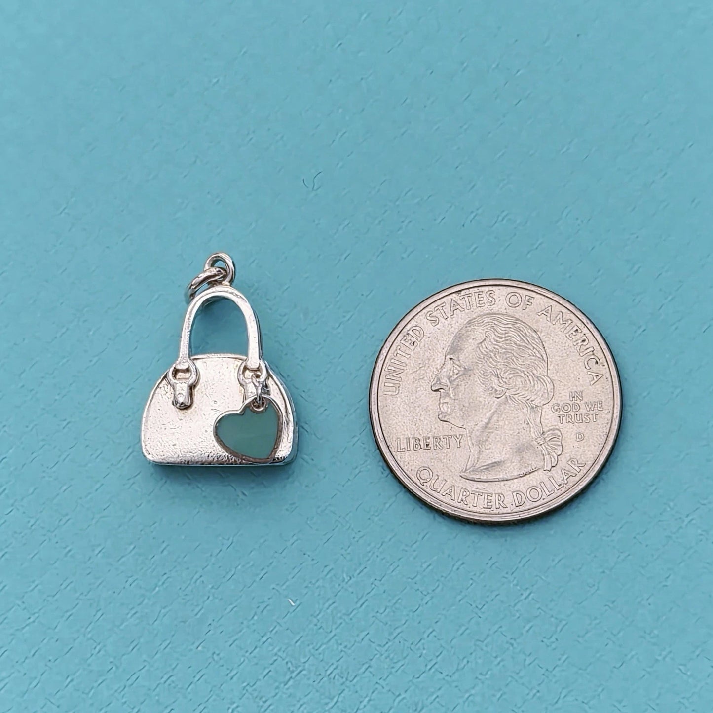 Retired Tiffany & Co. Purse Blue Enamel Sterling Silver Heart Bag Charm Pendant