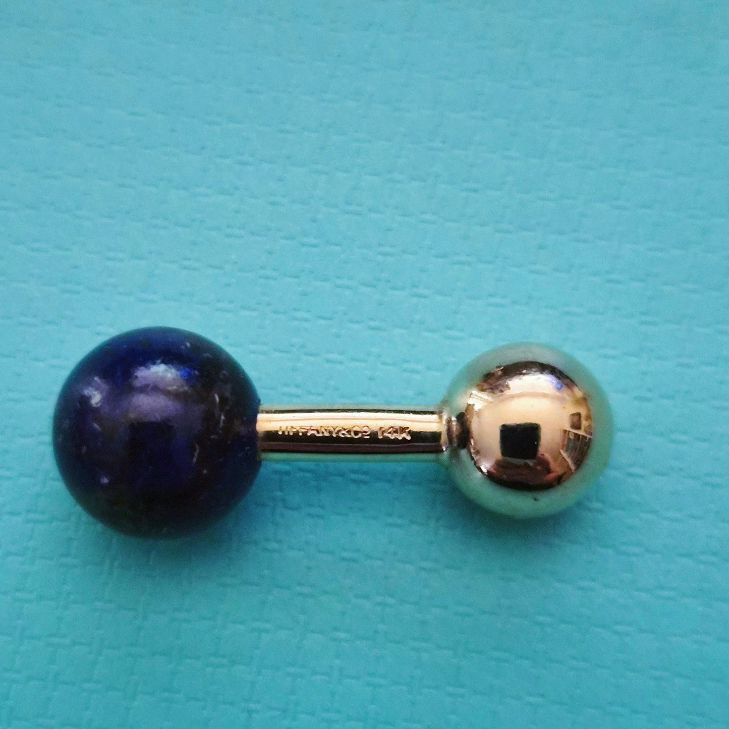 RARE Vintage Tiffany & Co 14k Yellow Gold Barbell Cufflinks with Lapis Lazuli