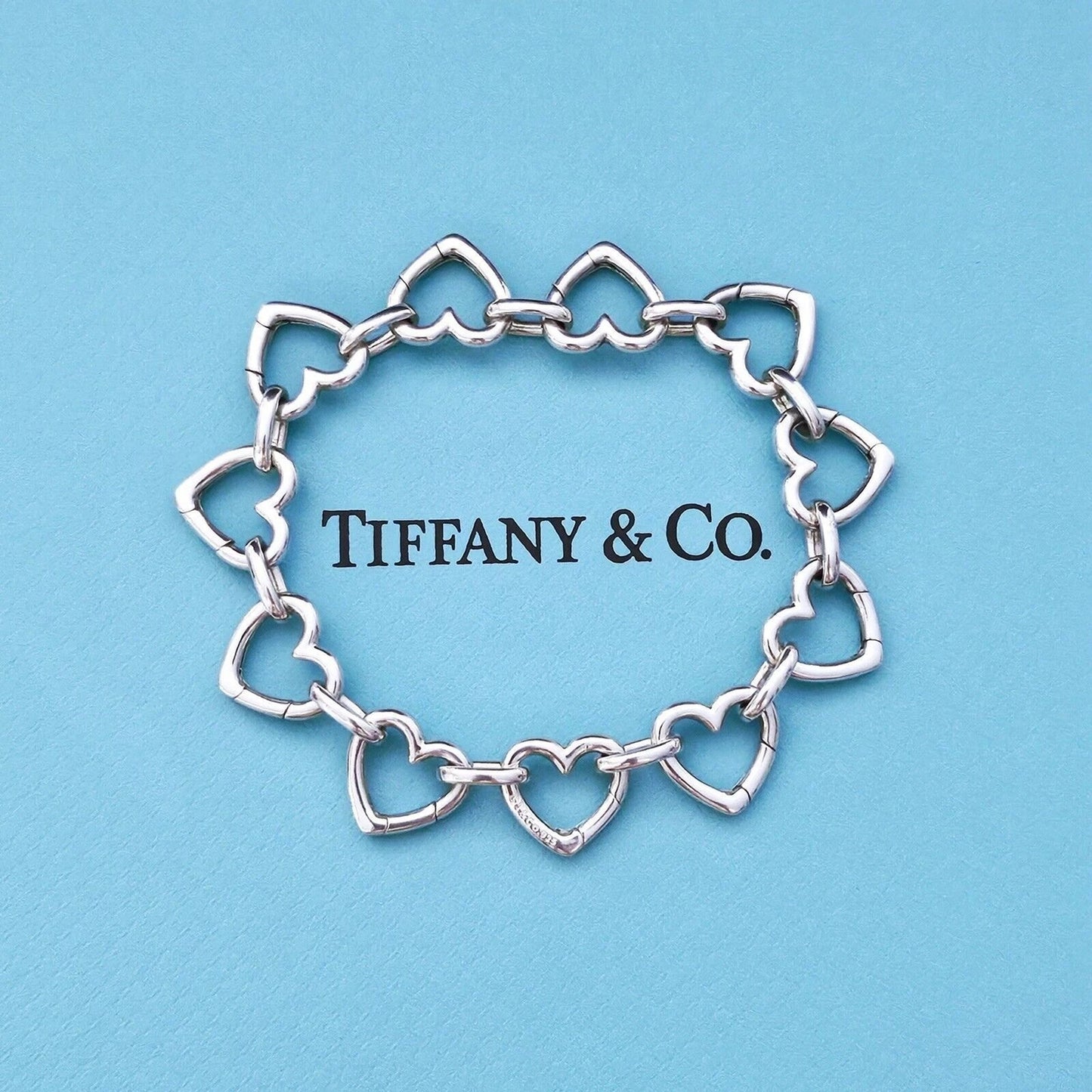 ULTRA RARE Vintage Tiffany & Co. Multi Heart Clasping Link Silver Bracelet