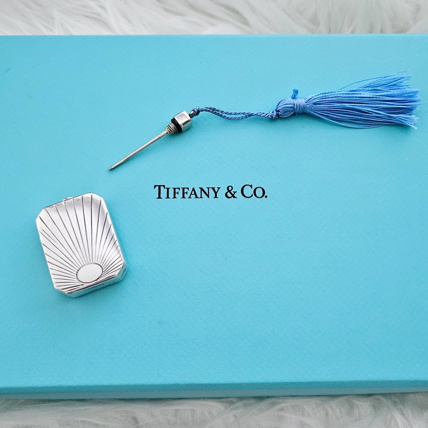 RARE Vintage Tiffany & Co. Antique Silver Perfume Flask Bottle With Blue Tassel