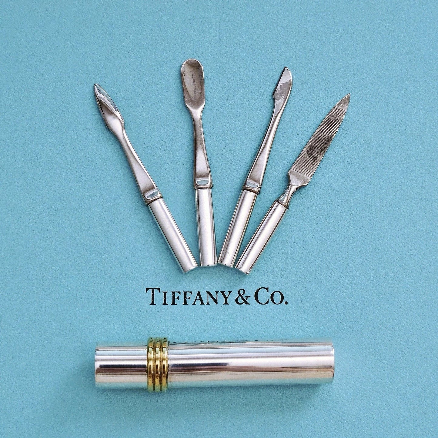 RARE Vintage Tiffany & Co. Manicure SS Sterling Silver Gold Tone Nail Care Set