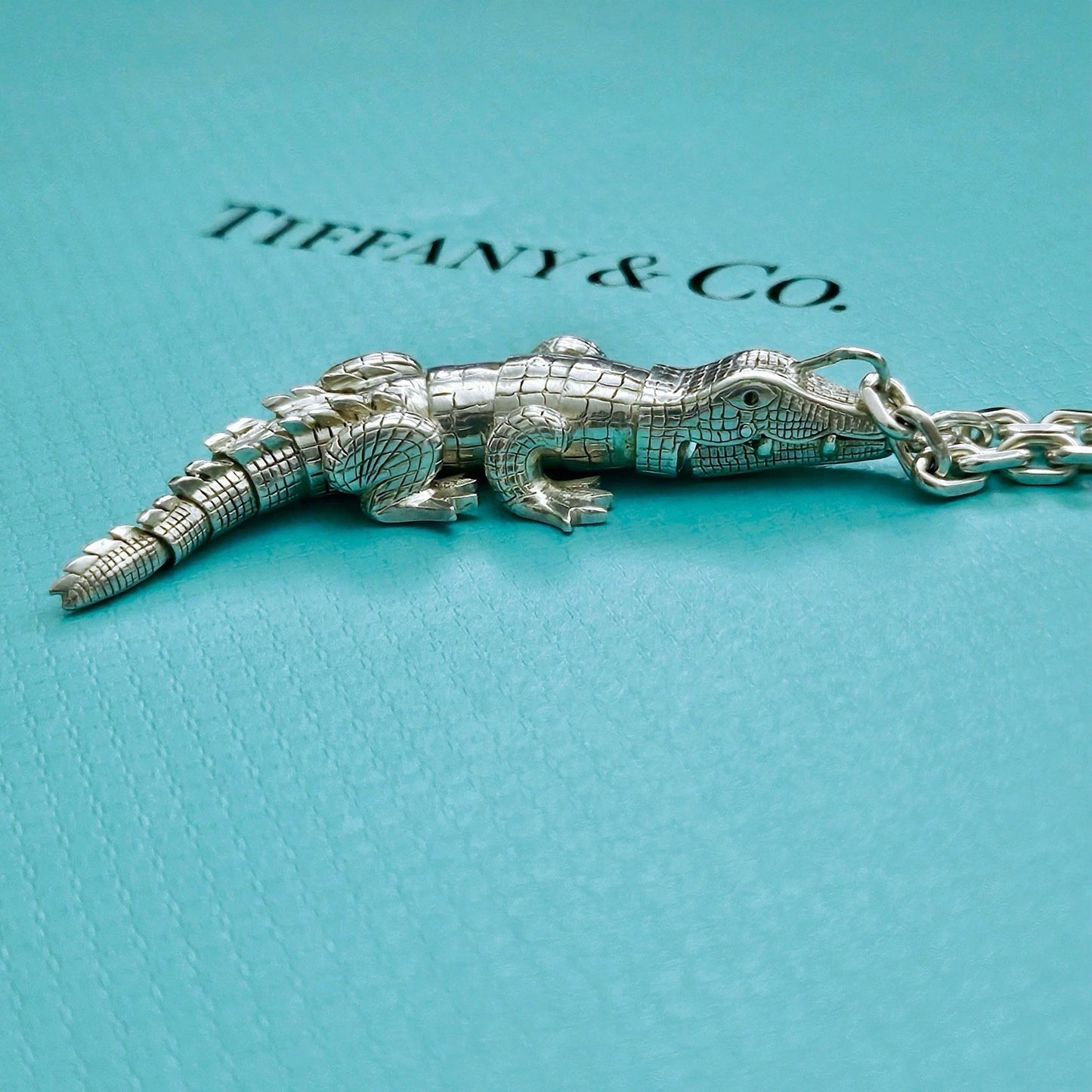 ULTRA RARE Vintage Tiffany & Co. Alligator Crocodile Silver Charm Key Chain