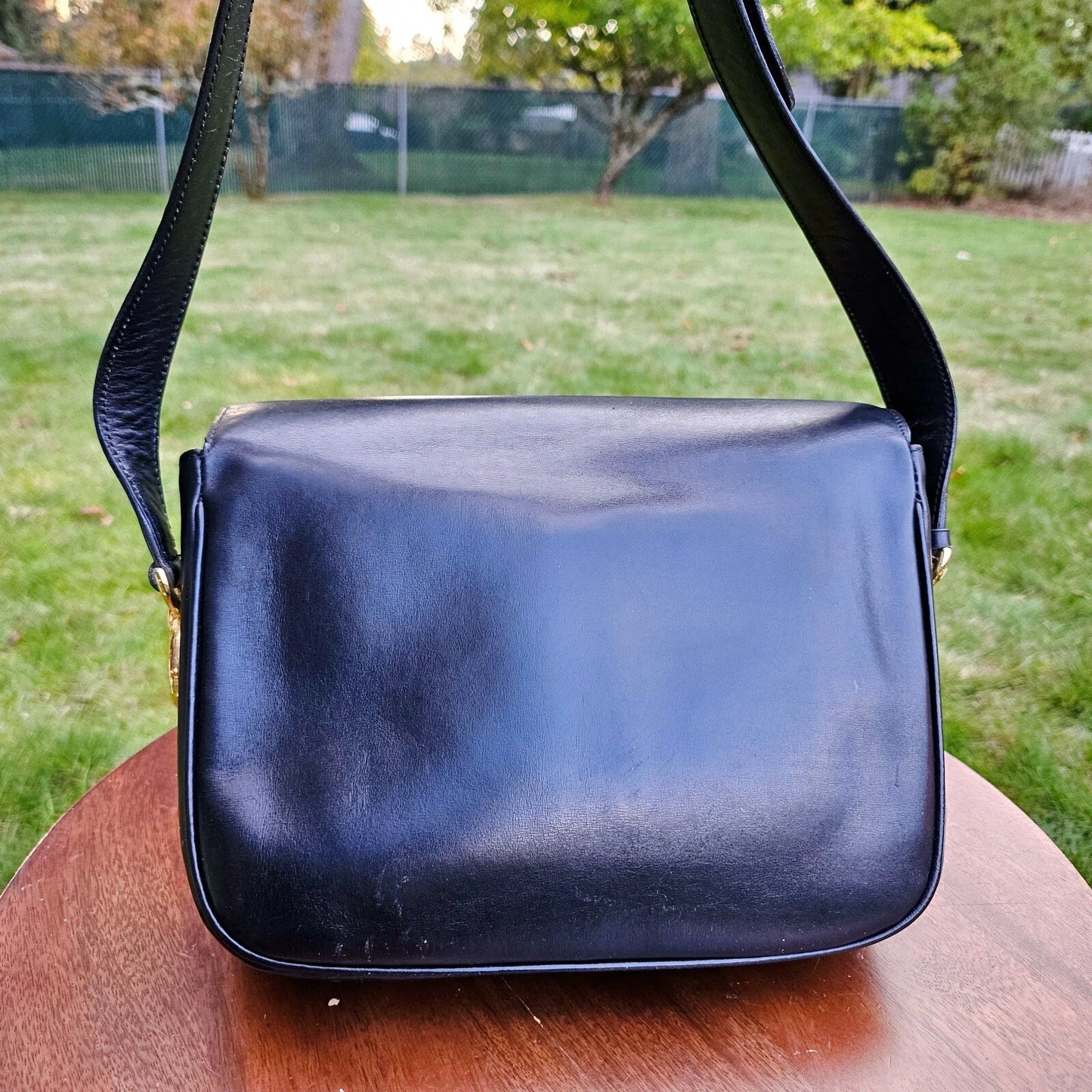 Vintage CELINE Horse Carriage Black Italy Leather Shoulder Bag