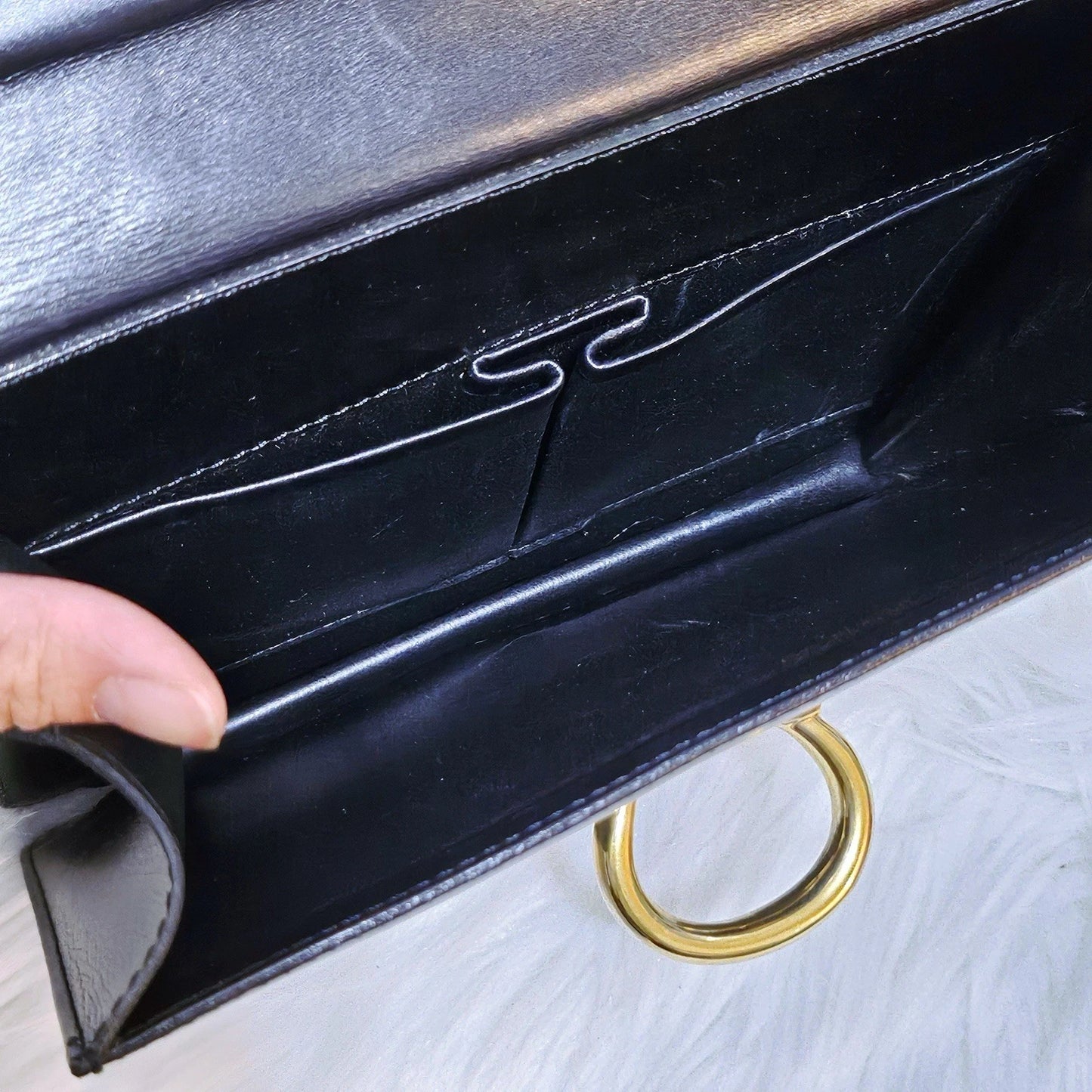 Vintage CELINE Black Leather And Gold Tone Circa 1990 Top Handle Handbag