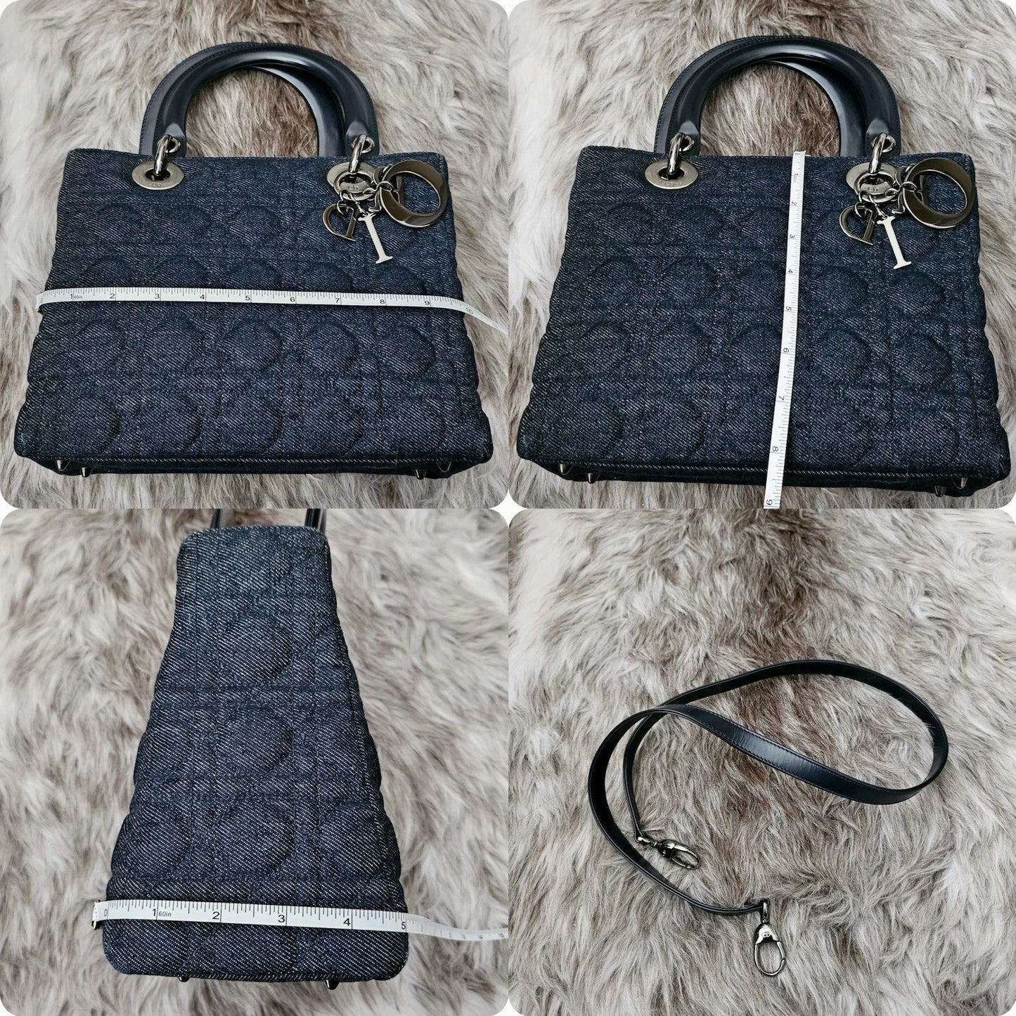 RARE Vintage CHRISTIAN DIOR Blue Cannage Quilted Denim Medium Lady Dior Bag