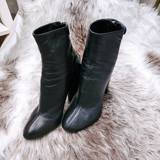 RARE Vintage Christian Dior Black Leather Ankle Boots Women Size 36