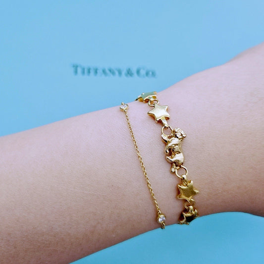 OOAK Vintage Tiffany & Co. Chain Of Star Bulldog Puffed Link 18k Yellow Gold Bracelet