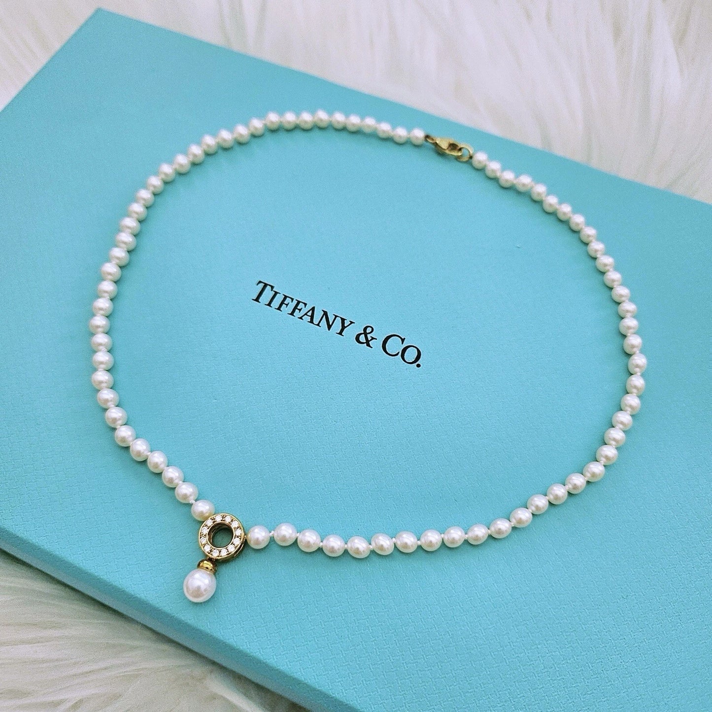 RARE Vintage Tiffany & Co. 18k Diamond Akoya Pearl Door Knocker Drop Necklace