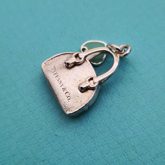 Retired Tiffany & Co. Purse Blue Enamel Sterling Silver Heart Bag Charm Pendant