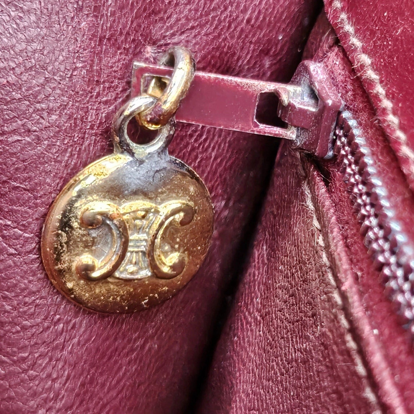 Vintage CELINE Horse Carriage Burgundy Italy Leather Shoulder Bag w Wallet