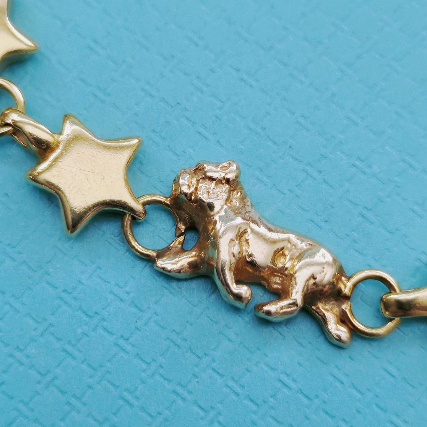 OOAK Vintage Tiffany & Co. Chain Of Star Bulldog Puffed Link 18k Yellow Gold Bracelet