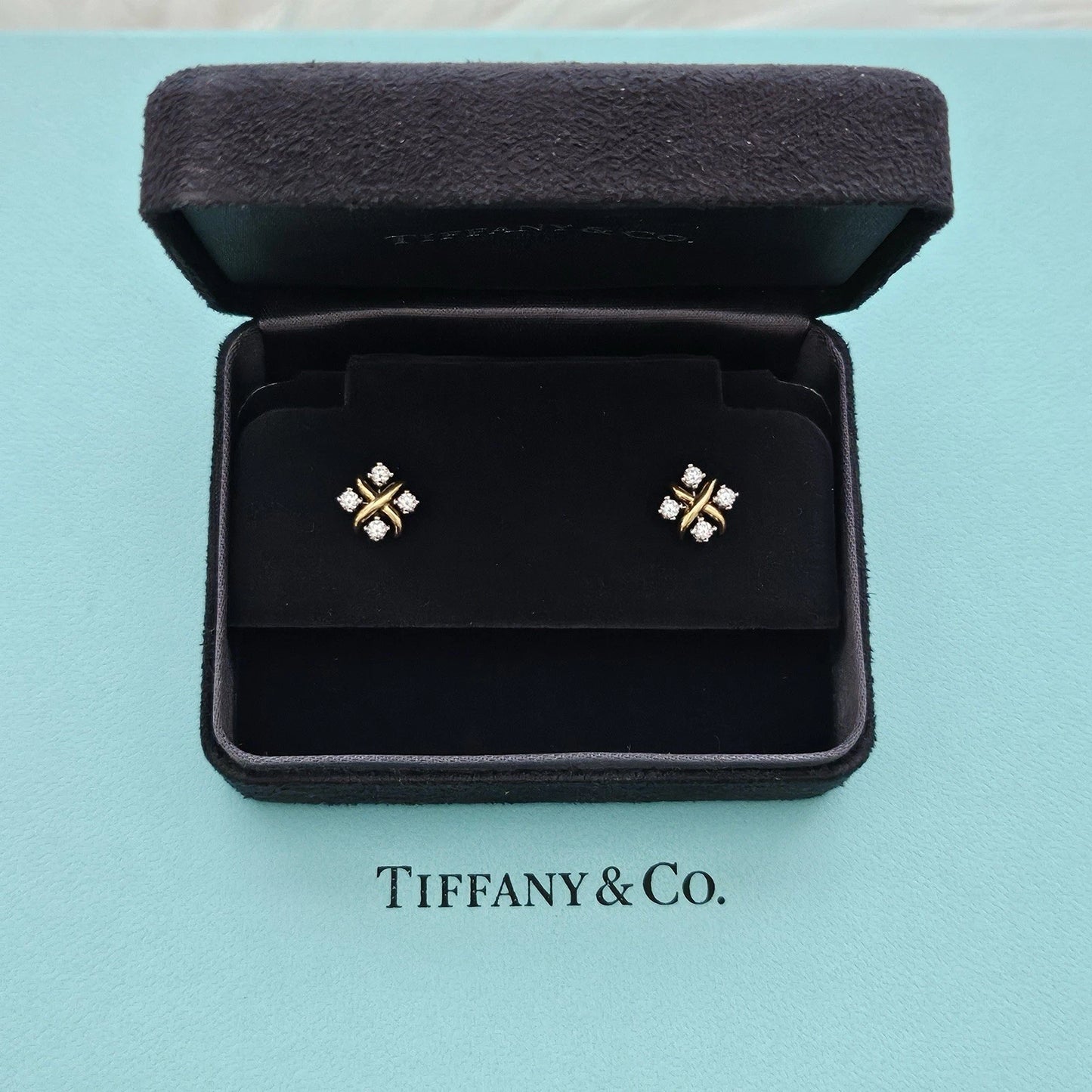 Tiffany & Co. Jean Schlumberger Lynn Earrings 18k Yellow Gold/Platinum 0.28 CTW