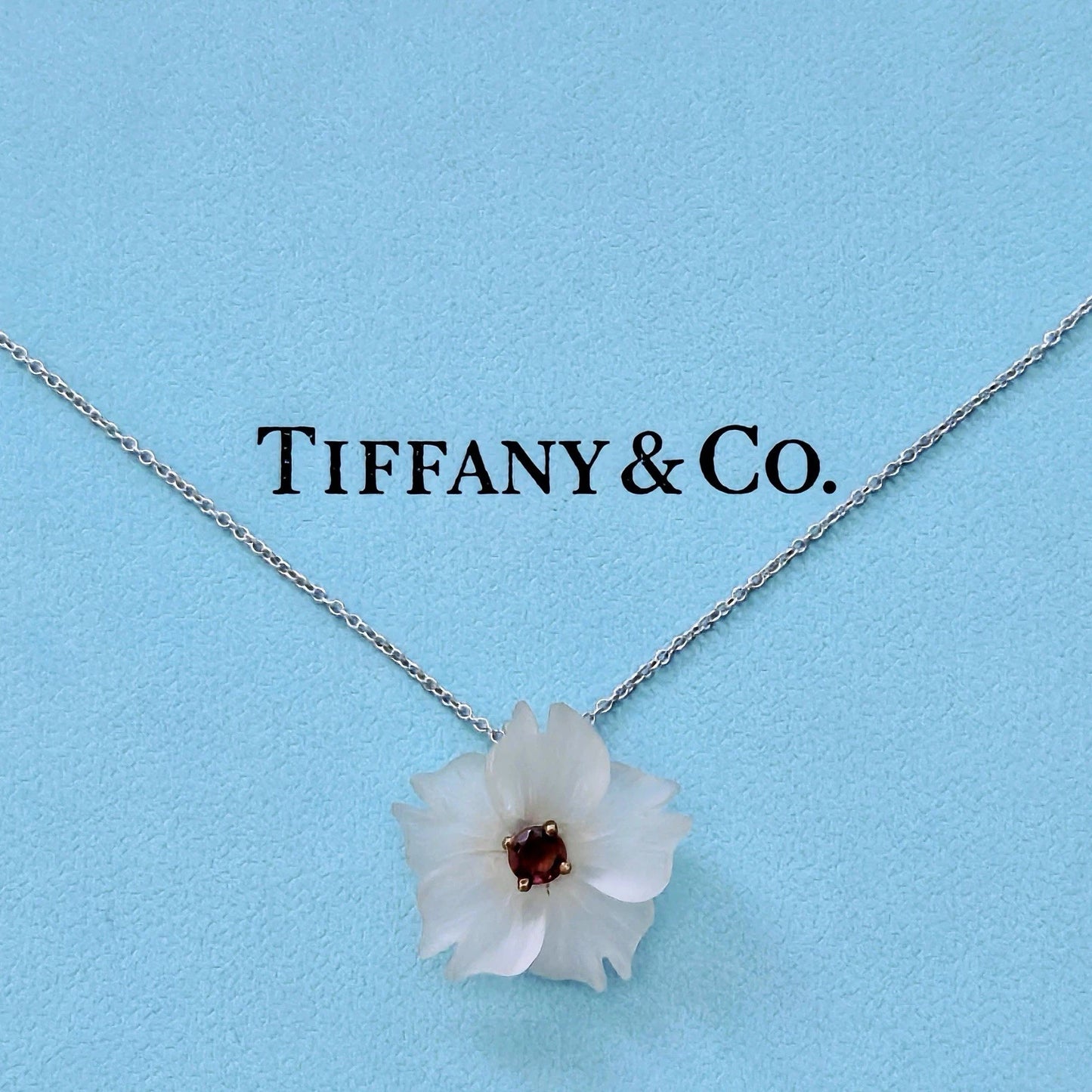 Vintage Tiffany & Co. Paloma Picasso Carved Rock Crystal Flower 18k Silver Necklace