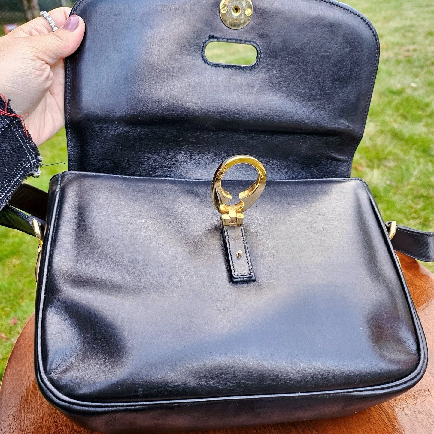 Vintage CELINE Horse Carriage Black Italy Leather Shoulder Bag