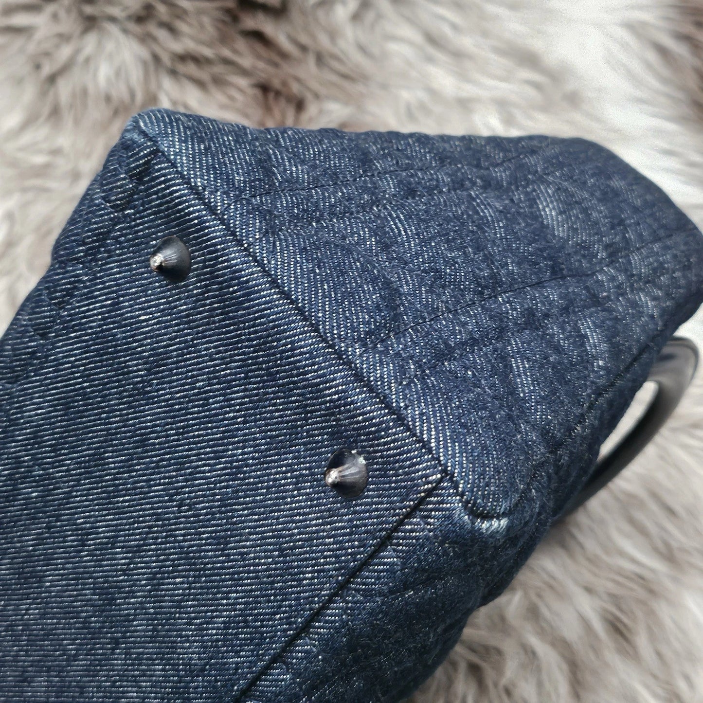 RARE Vintage CHRISTIAN DIOR Blue Cannage Quilted Denim Medium Lady Dior Bag