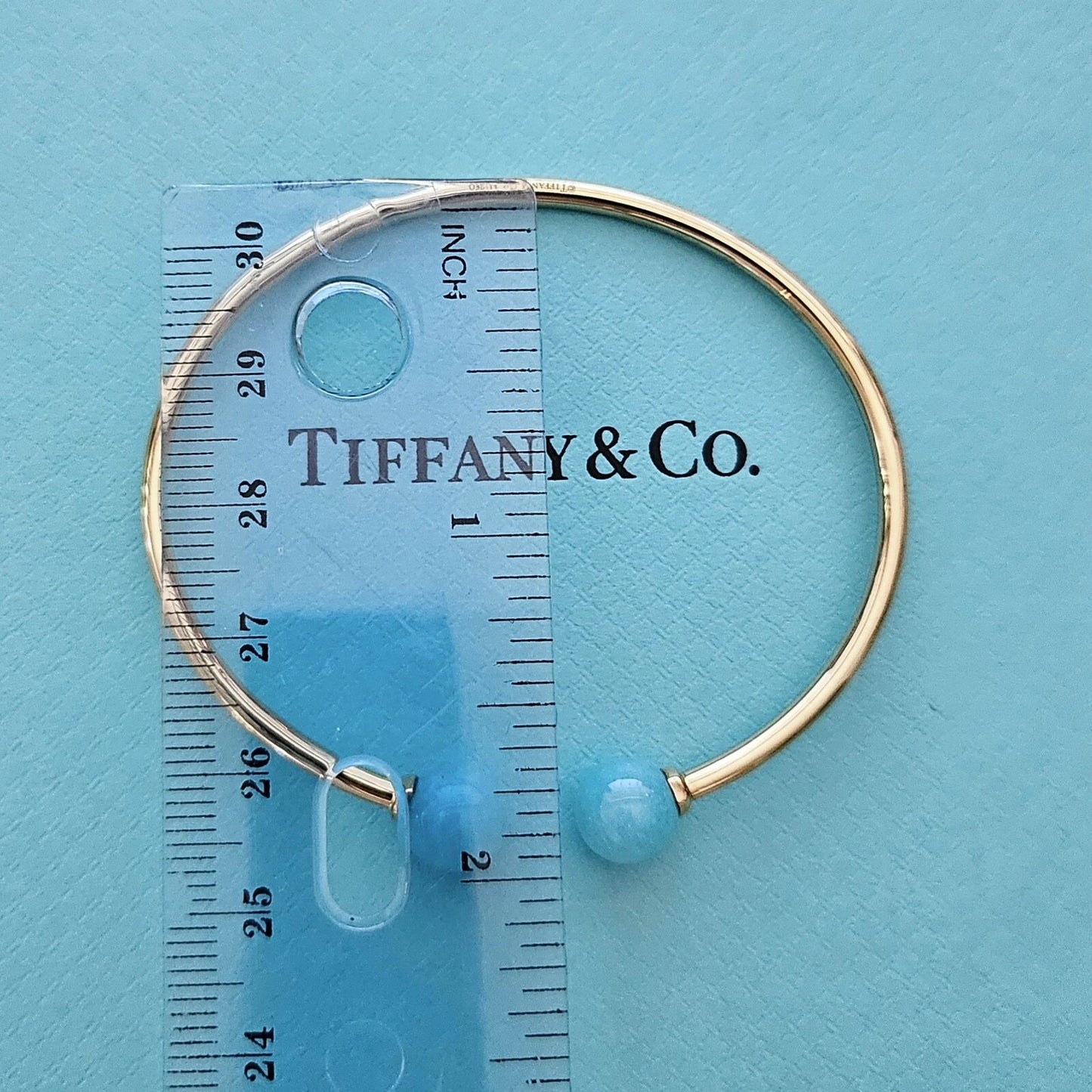 RARE Tiffany & Co. HardWear Ball Amazonite 18k Yellow Gold Cuff Bangle