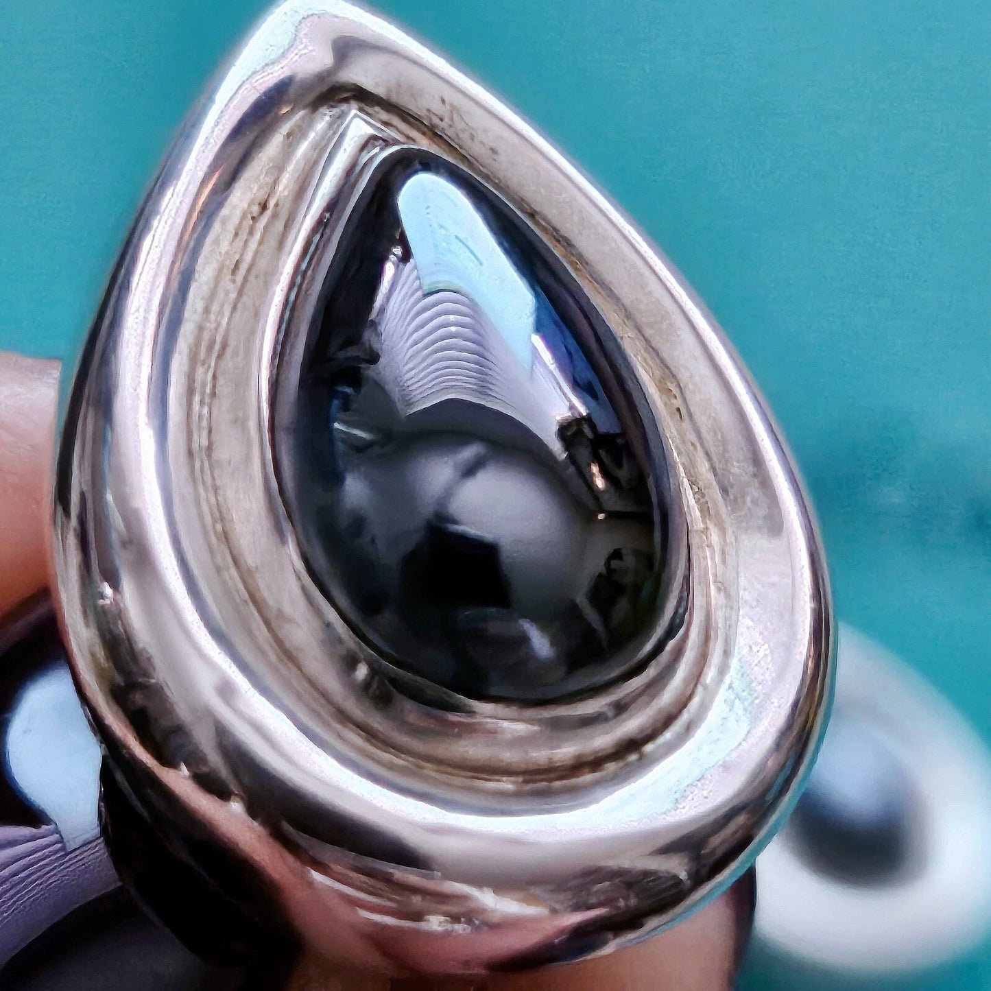 Vintage Tiffany & Co. Paloma Picasso Hematite Teardrop Gemstone Silver Clip On Earrings