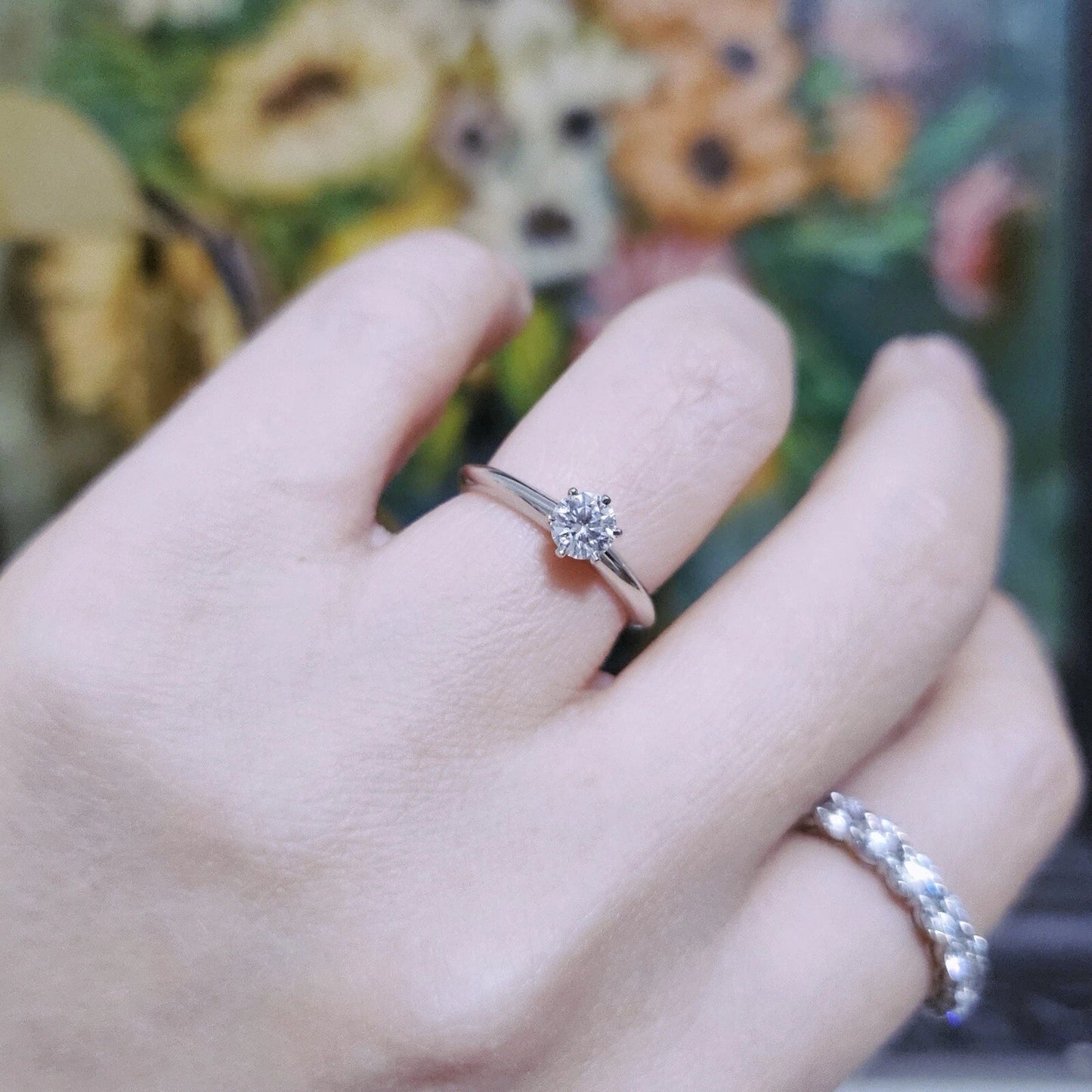 $3,500 Tiffany & Co. Solitaire Platinum Diamond Engagement Ring .33 TCW H VVS1