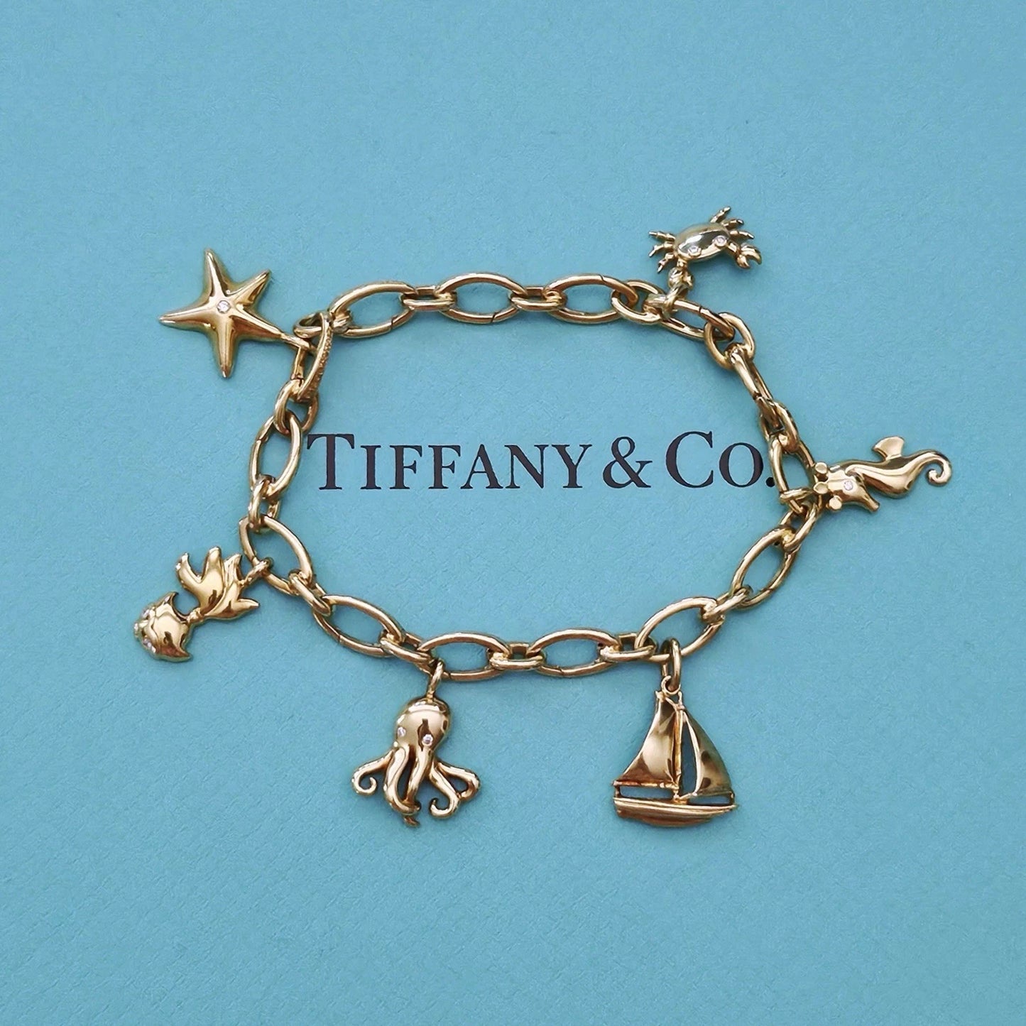 EXTREMELY RARE Tiffany & Co. 18k Yellow Gold Diamond Octopus Charm Pendant