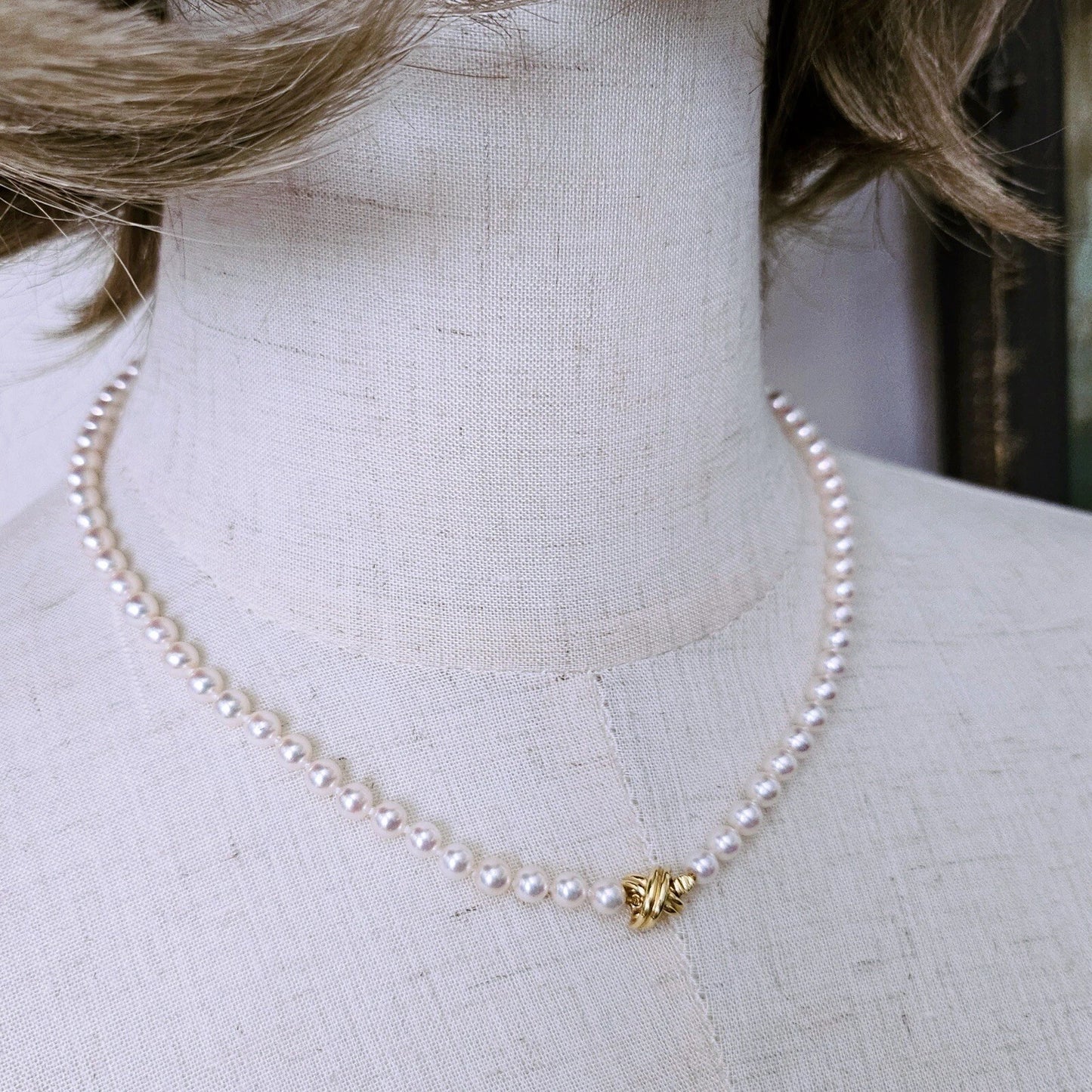 Vintage Tiffany & Co. 18k Signature X 5-5.5 mm Natural Akoya Pearl Necklace 18”