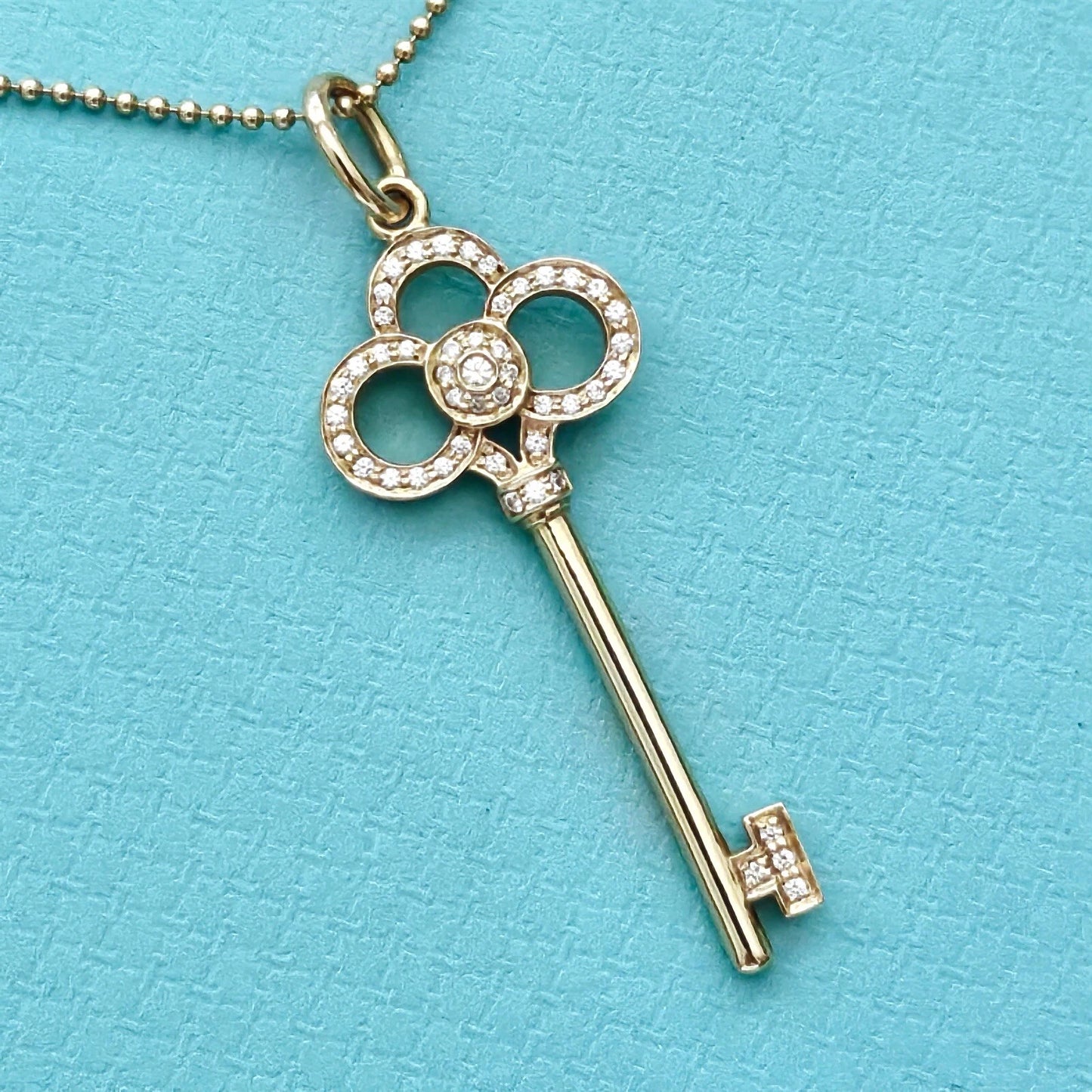$4,800 Tiffany & Co. 18k Rose Gold Diamond Crown Key Pendant Necklace