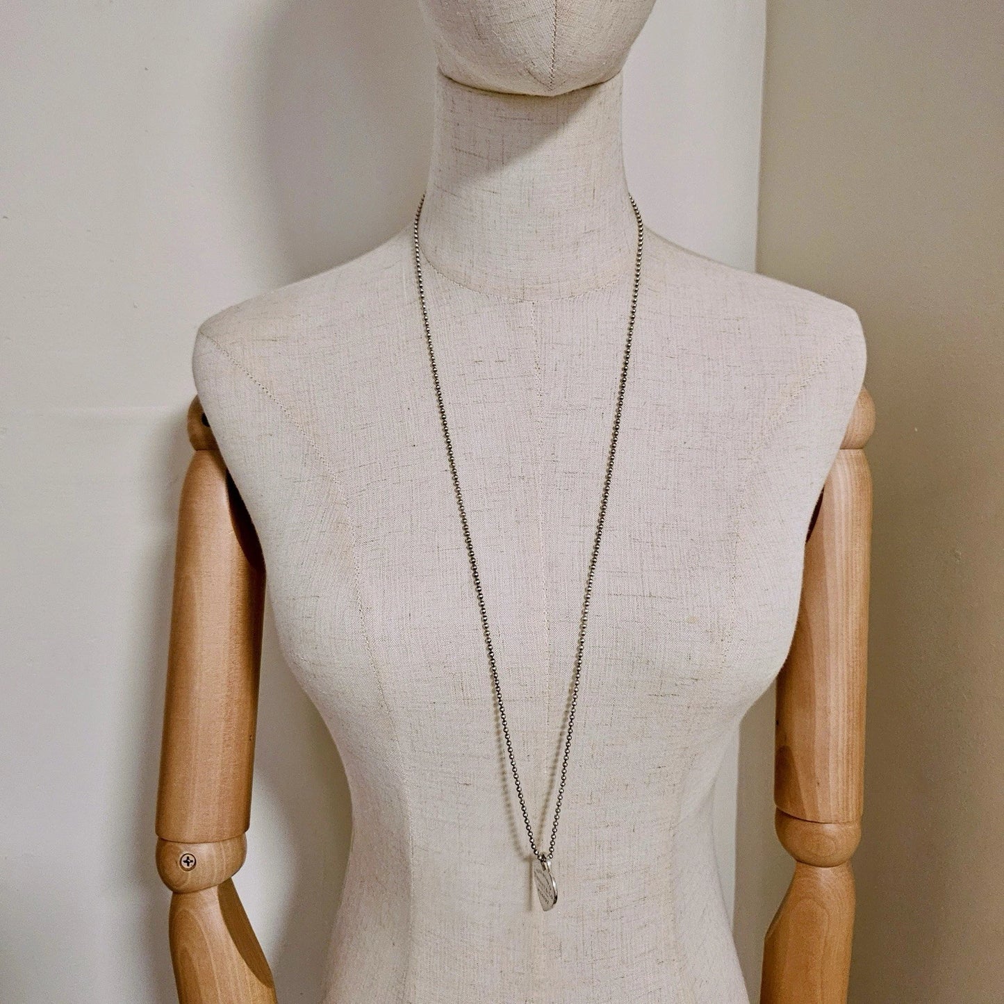 Vintage Tiffany & Co. Please RTT Large Heart Tag Pendant Long Beaded Chain Necklace