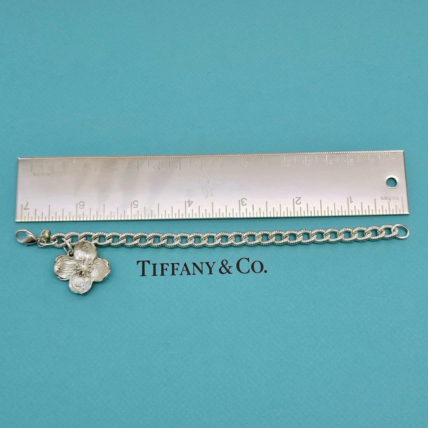 RARE Vintage Tiffany & Co. Dogwood Flower Sterling Silver Charm Bracelet 7”
