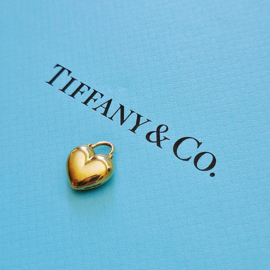 RARE Vintage Tiffany & Co. 18k Yellow Gold Puffy Heart Lock Pendant Charm