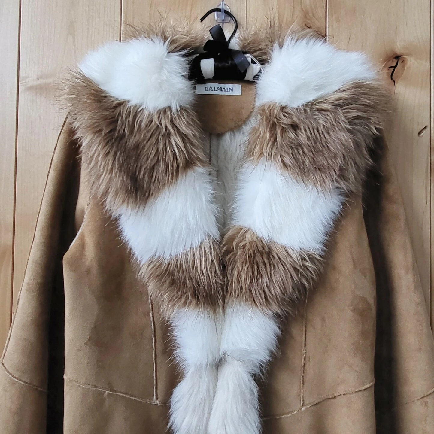 Vintage BALMAIN Paris Faux Suede Fur Beige Coat 38 FR Women $4000++