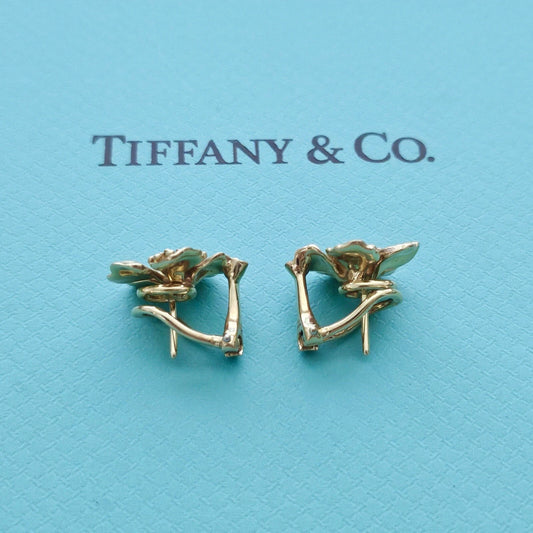 RARE Vintage Tiffany & Co. 18k Yellow Gold Wild Rose Dogwood Flower Earrings