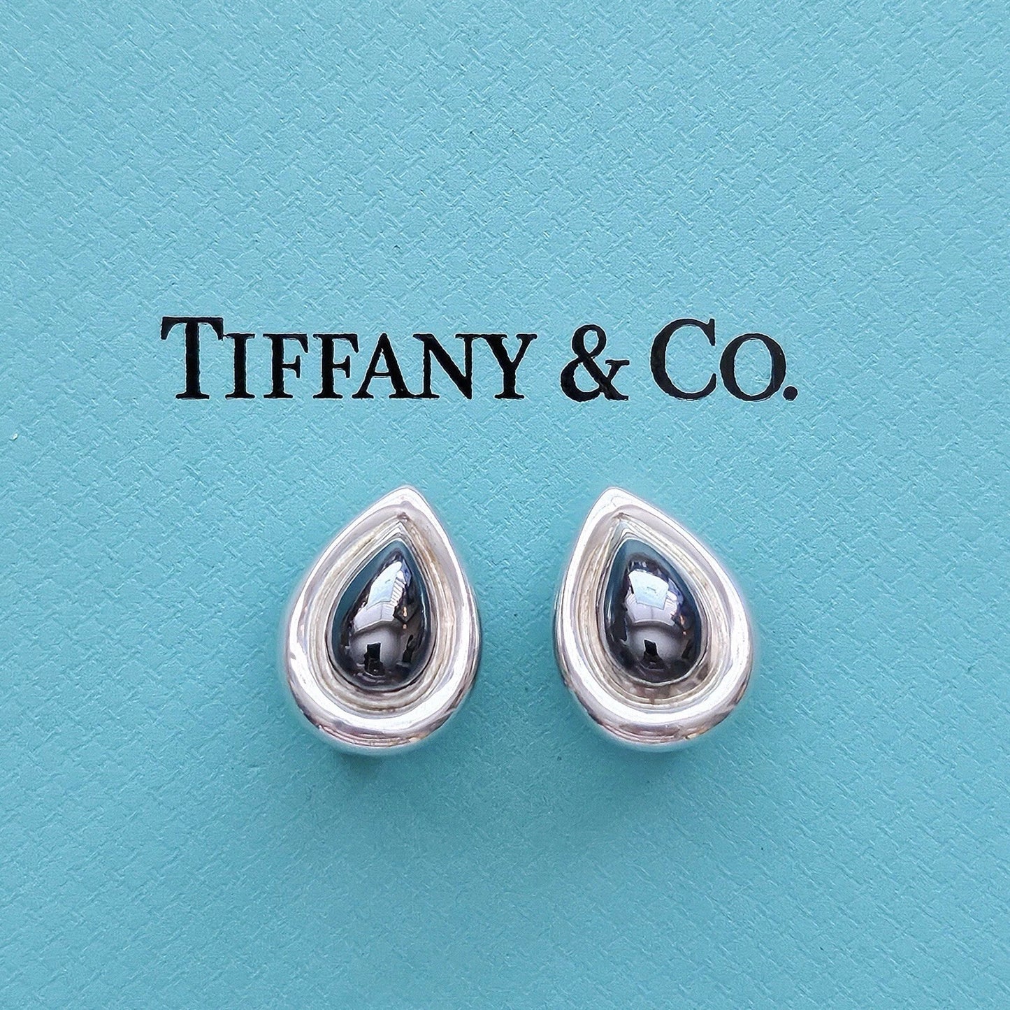 Vintage Tiffany & Co. Paloma Picasso Hematite Teardrop Gemstone Silver Clip On Earrings