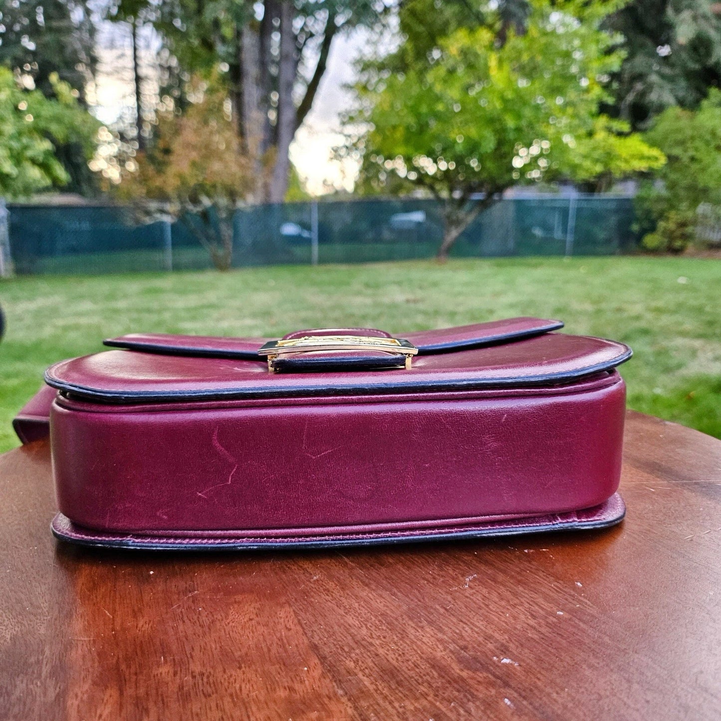 Vintage CELINE Horse Carriage Burgundy Italy Leather Shoulder Bag w Wallet