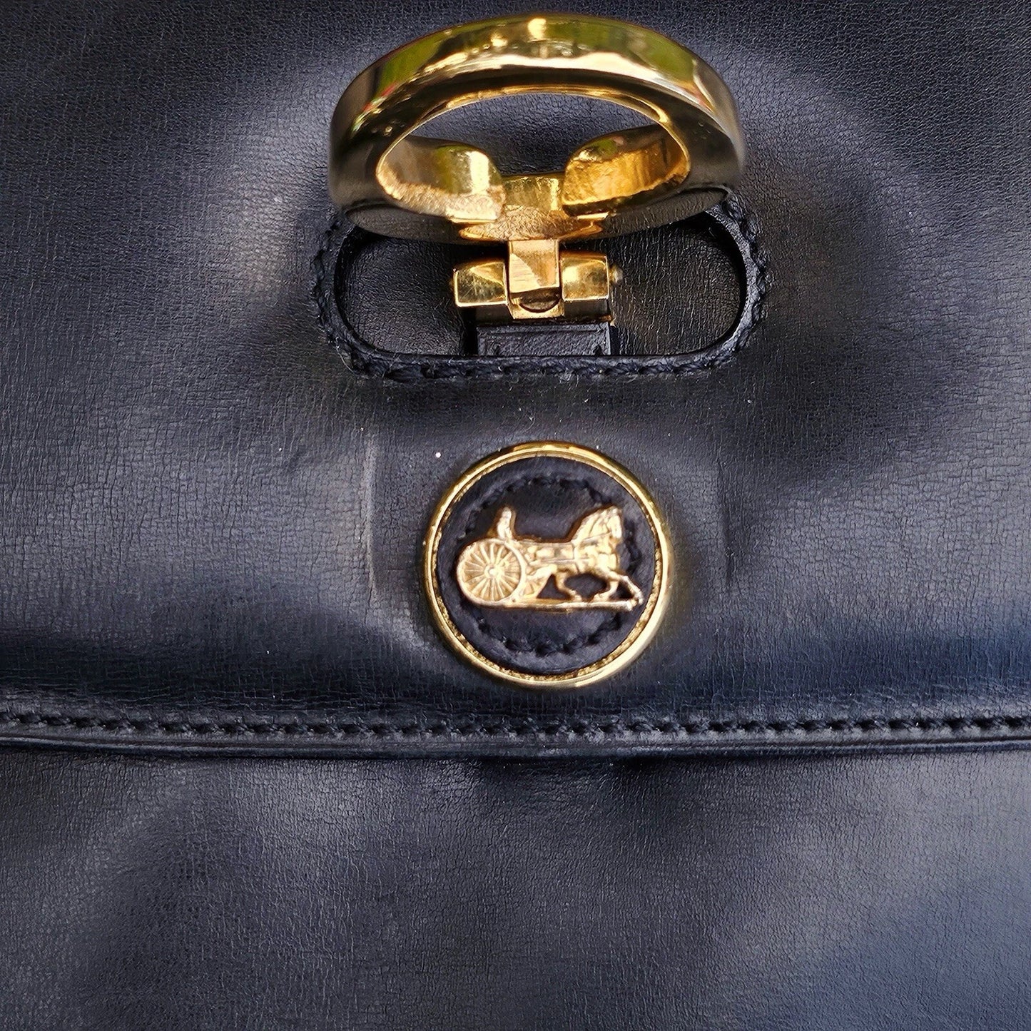 Vintage CELINE Horse Carriage Black Italy Leather Shoulder Bag