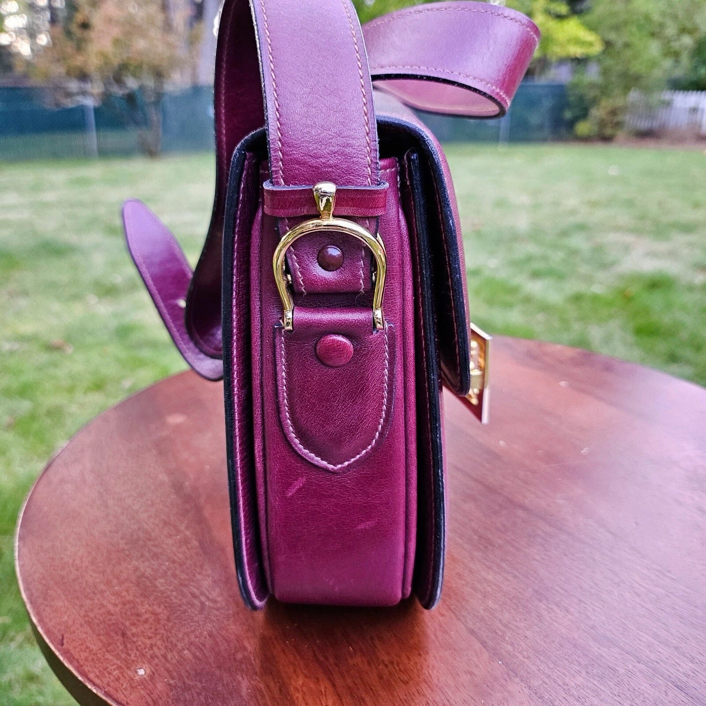 Vintage CELINE Horse Carriage Burgundy Italy Leather Shoulder Bag w Wallet