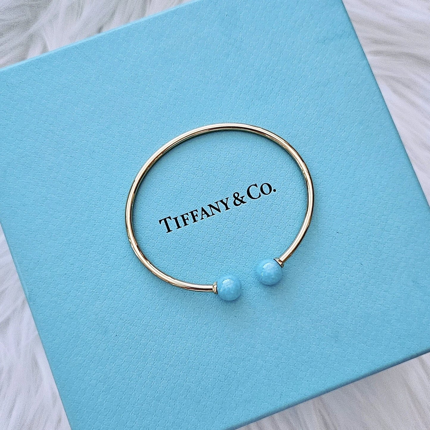 RARE Tiffany & Co. HardWear Ball Amazonite 18k Yellow Gold Cuff Bangle
