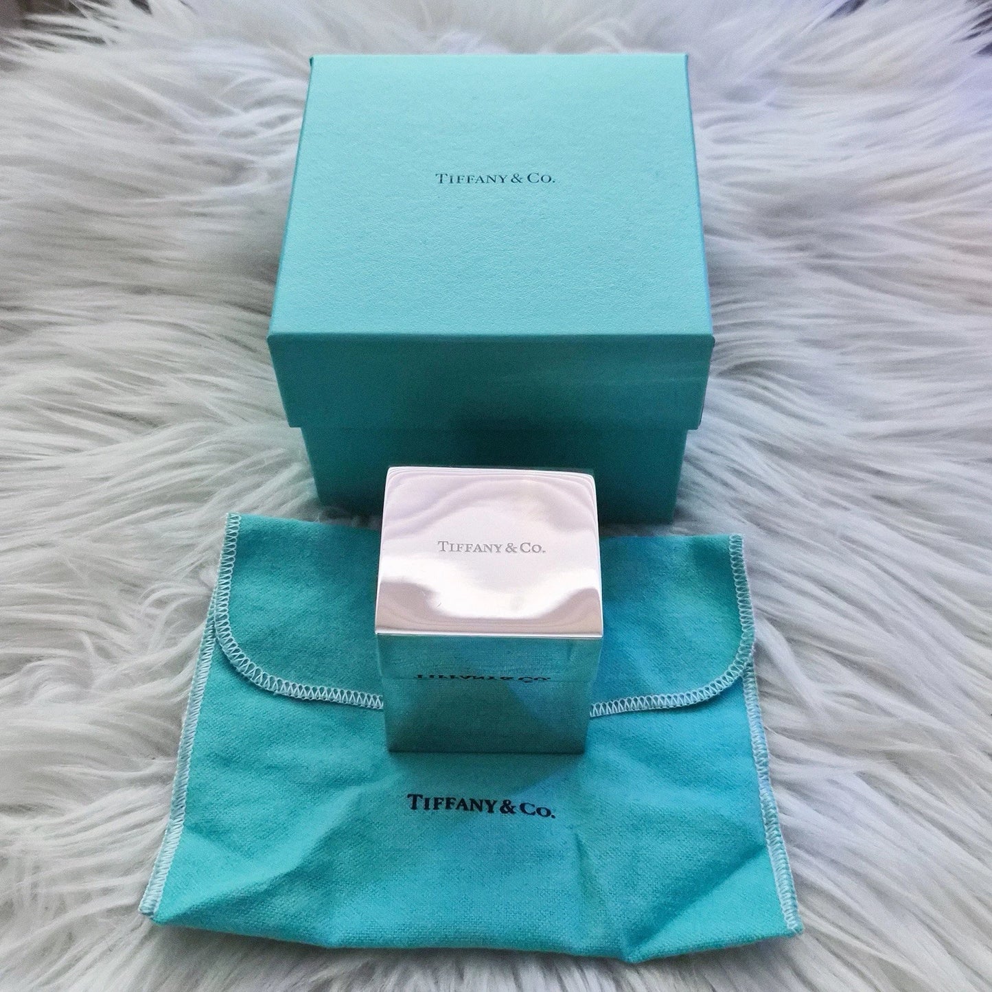 RARE Tiffany and Co. Enamel Lid Interior Sterling Silver Square Keepsake Box