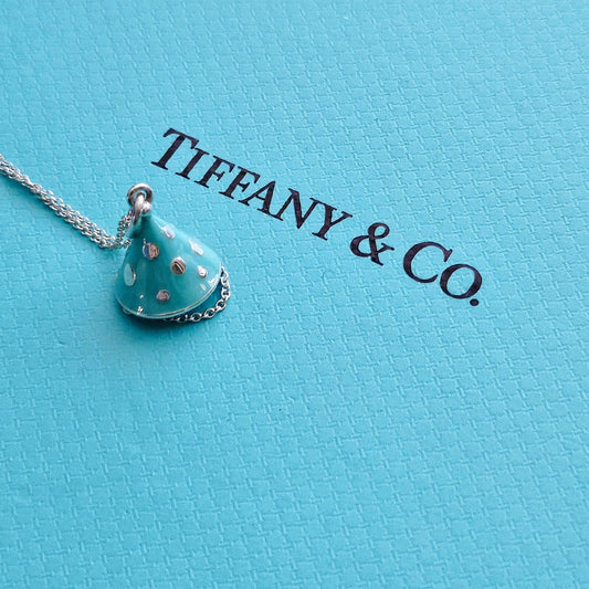 Tiffany & Co. Blue Enamel Party Hat Birthday Silver Charm Pendant Necklace