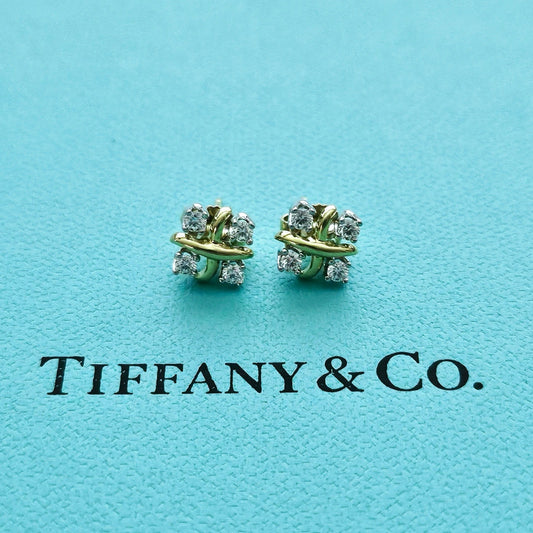Tiffany & Co. Jean Schlumberger Lynn Earrings 18k Yellow Gold/Platinum 0.28 CTW