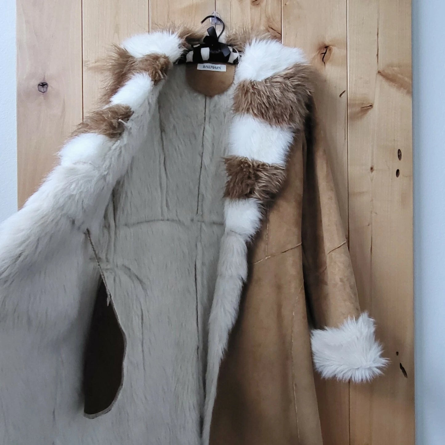 Vintage BALMAIN Paris Faux Suede Fur Beige Coat 38 FR Women $4000++