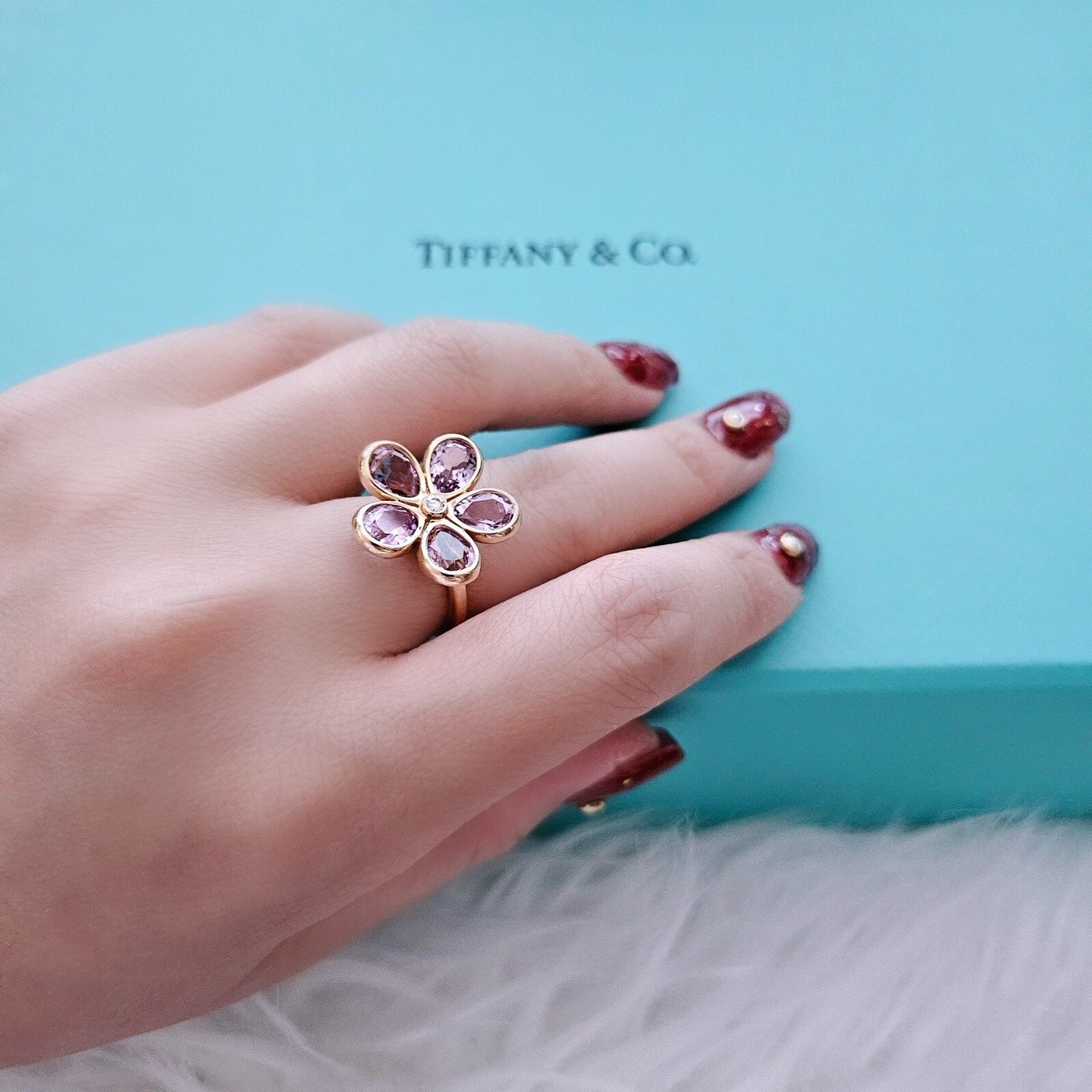 RARE Tiffany & Co. Amethyst Enchant Garden Flower Diamond Ring 18k Rose Gold
