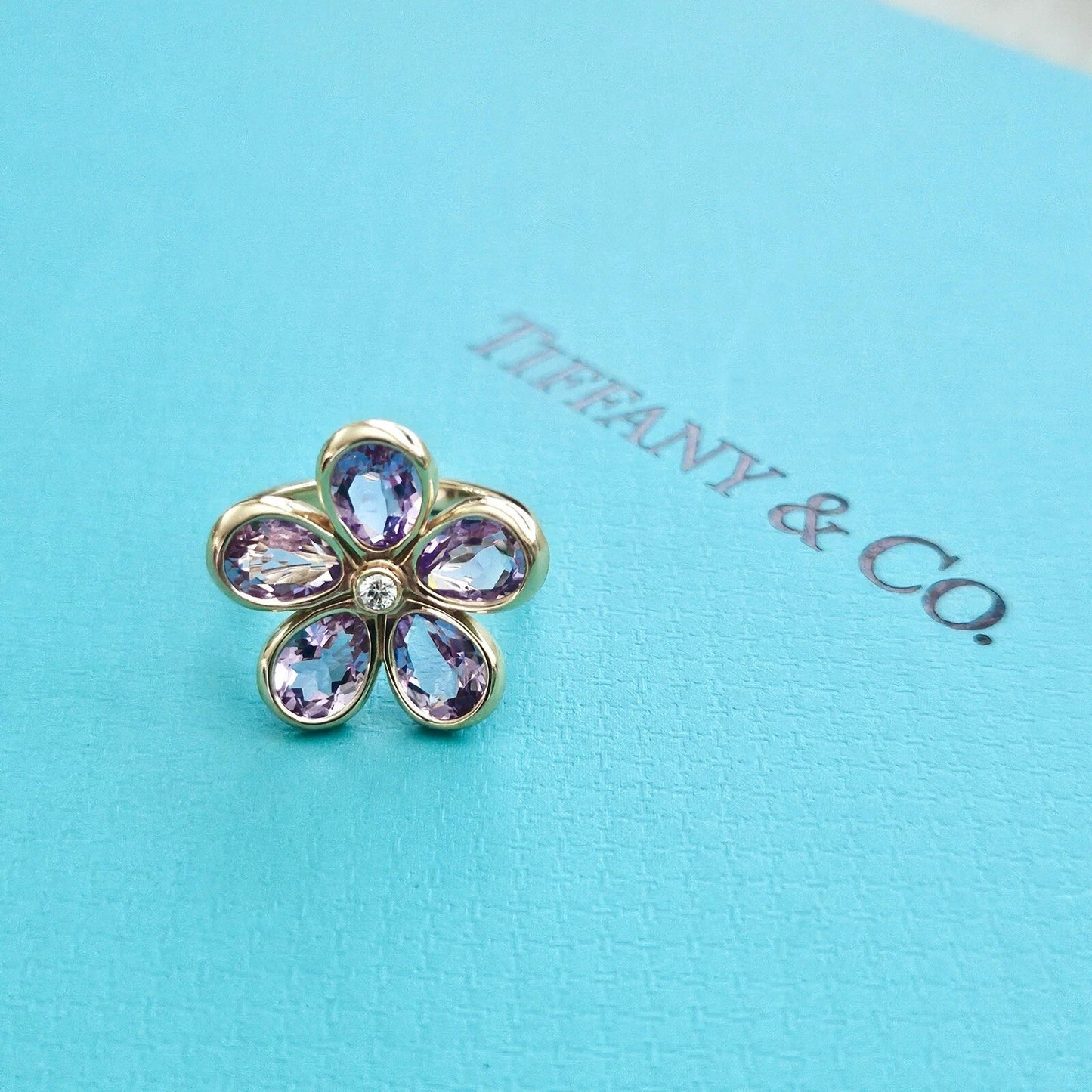 RARE Tiffany & Co. Amethyst Enchant Garden Flower Diamond Ring 18k Rose Gold