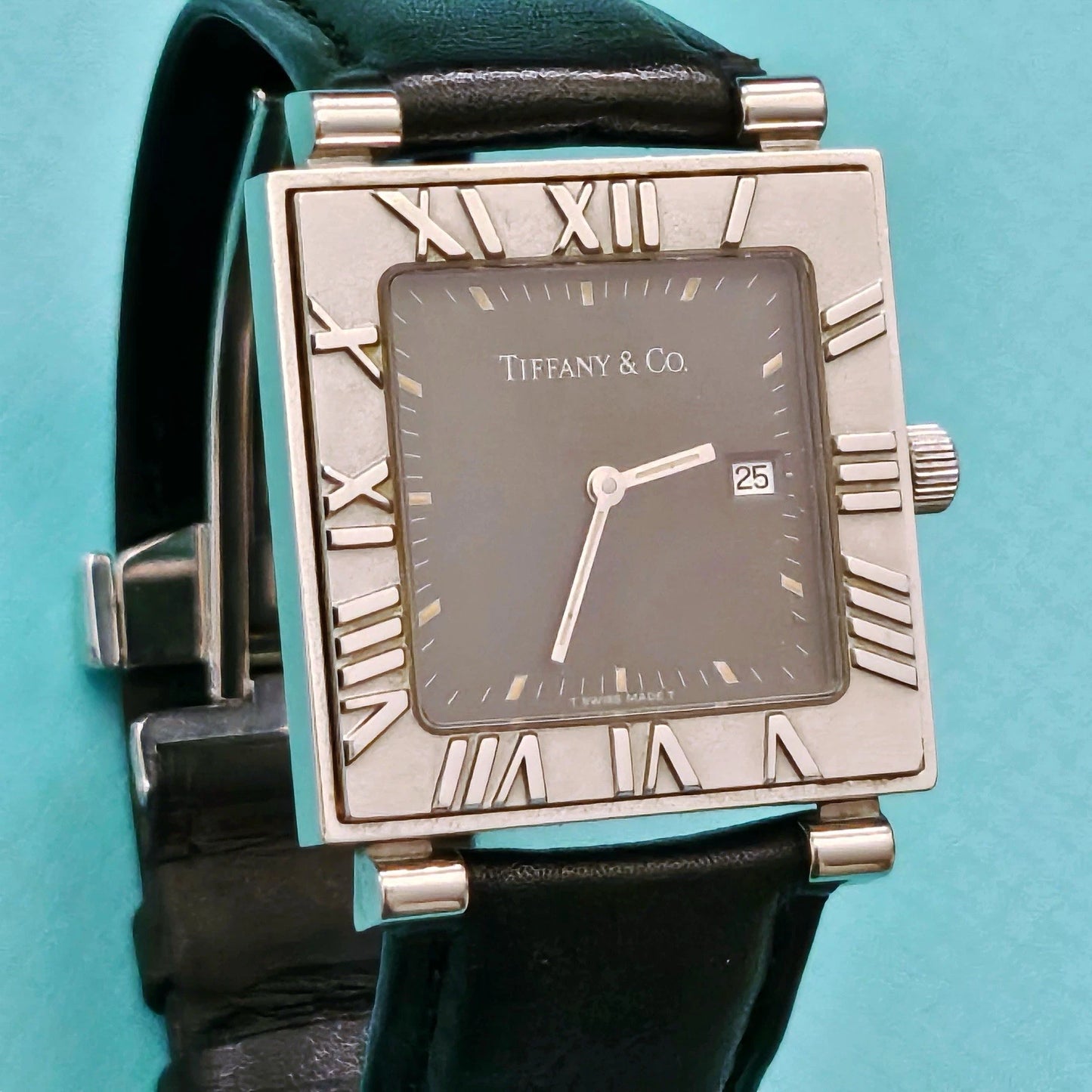 Vintage Tiffany & Co. Square Atlas Sterling Silver Swiss Made Quartz Wrist Watch
