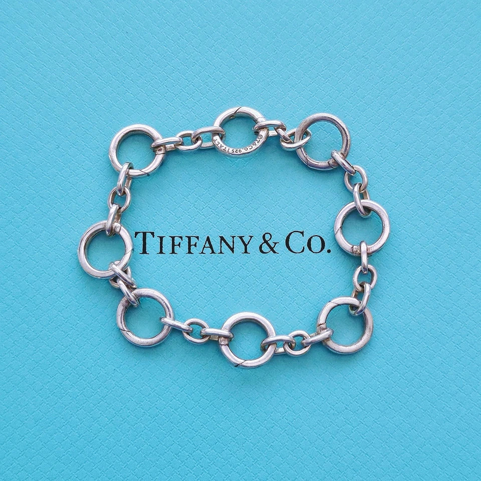 ULTRA RARE Tiffany & Co. Circle Round Clasping Link Silver Bracelet 7.25"