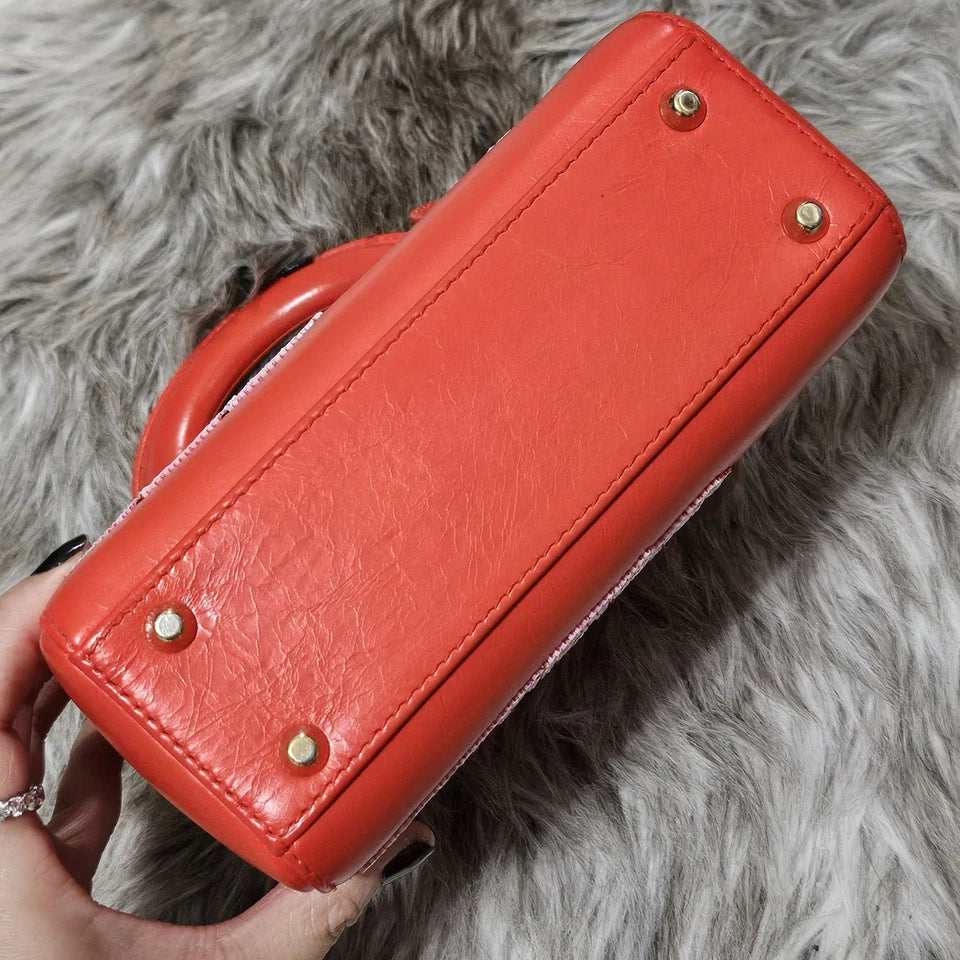 $6,000 Christian Dior Lady Dior Mini Red Sequin Embellished Calfskin Leather Bag